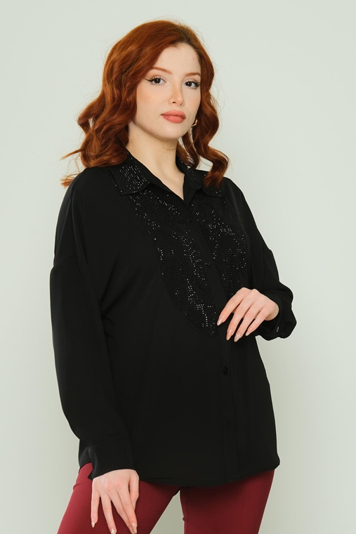 Favori Long Sleeve Casual Blouses Black Ecru