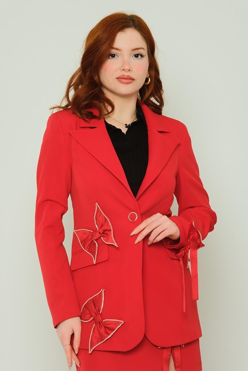 Joymiss Casual Jackets Red-Red Black-Black Ecru-Ecru