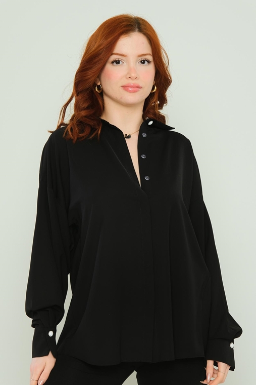 Joymiss Long Sleeve Casual Shirts Black Ecru