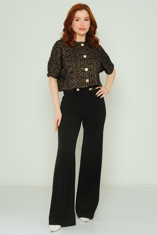 Explosion High Waist Casual Trousers Black-Camel Black-Khaki