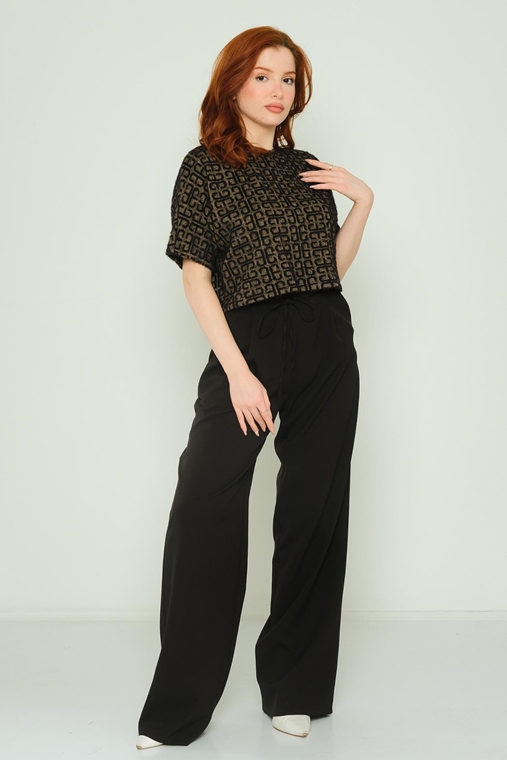 Explosion High Waist Casual Trousers Black-Camel Black-Khaki