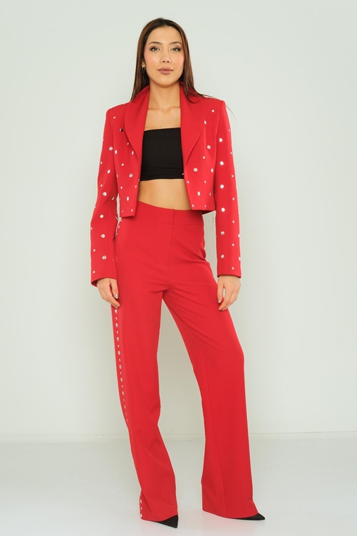 Favori High Waist Casual Trousers Black Red Ecru