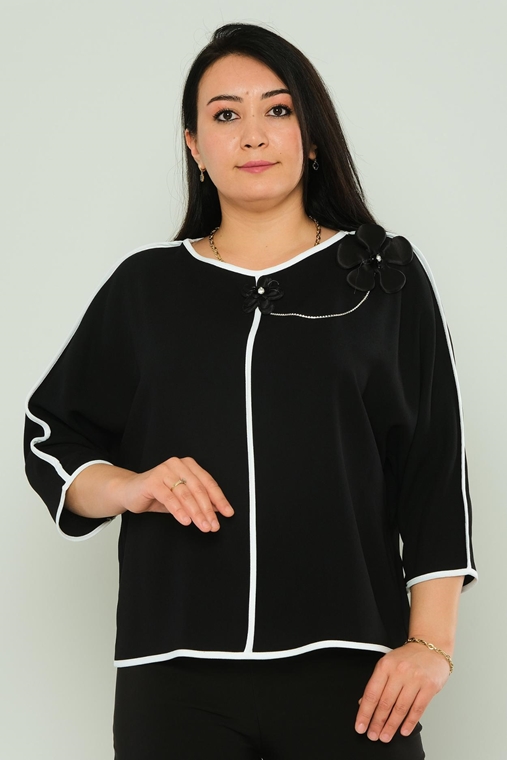 Favori Casual Plus Size Blouse Black Ecru