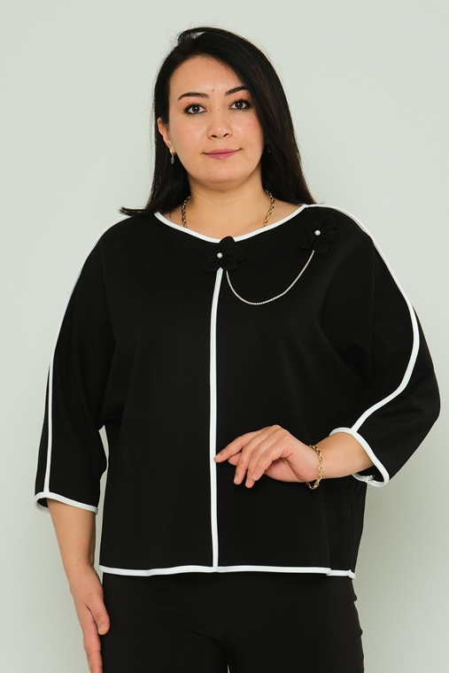 Favori Casual Plus Size Blouse Black Ecru