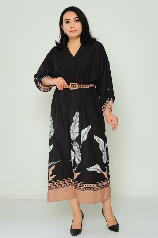 Pole & Pole Maxi Long Sleeve Casual Dress Black-Mink Tile-Mink OLİVE-MİNK