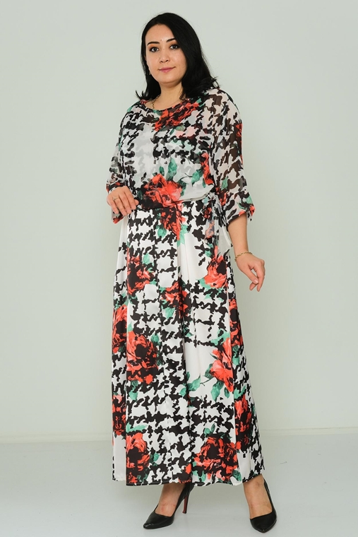 Pole & Pole Maxi Long Sleeve Casual Dress Red-Green Sax-Green Yellow-Green