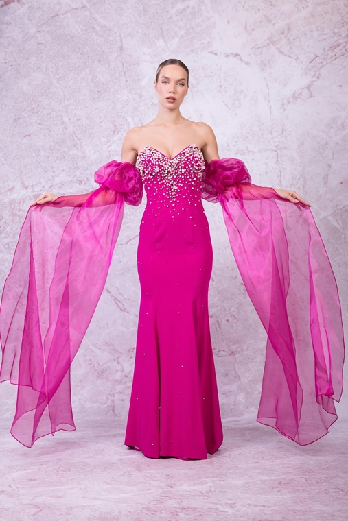 Odrella Night Wear Evening Dresses Black Fuchsia