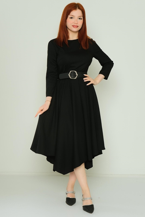 Favori Knee Lenght Long Sleeve Casual Casual Dresses Black Grey Anthracite