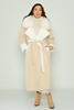 Hacci Long Street Wear Woman Coats Blue Yellow Beige Camel Ecru Powder Beige-White White-Beige Beige-White