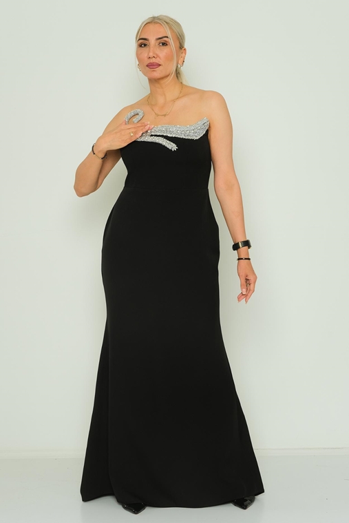 Rengin Night Wear Evening Dress Black Sax