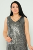 Pole & Pole Casual Plus Size Blouse Black Red Sax Black-Silver Beige-Silver Siyah - Gümüş